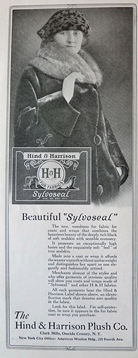 1921 Hind & Harrison Sylvoseal Fur Fabric Ad