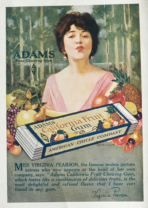 1919 Adams Fruit Gum Ad ~ Virginia Pearson