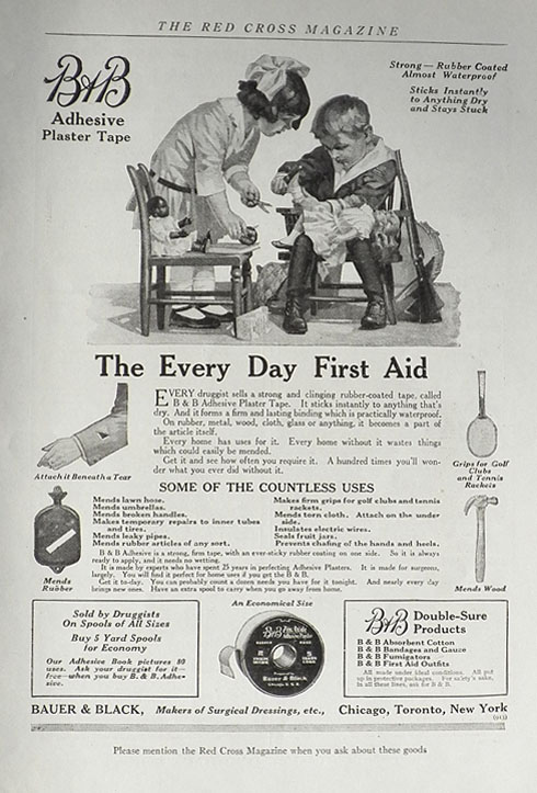 1918 Bauer & Black First Aid Adhesive Tape Ad ~ Kids with Dolls