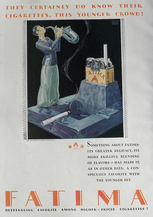 1928 Fatima Cigarettes Ad ~ Sax Player