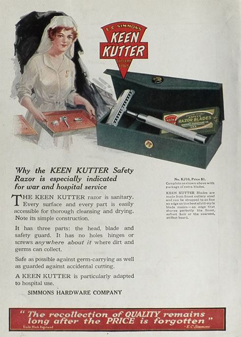 1918 Keen Kutter Safety Razor Ad ~ For War & Hospital Service