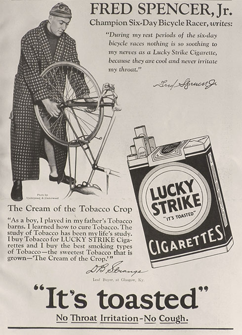 1928 Lucky Strike Cigarettes Ad ~ Bike Racer Fred Spencer, Jr.