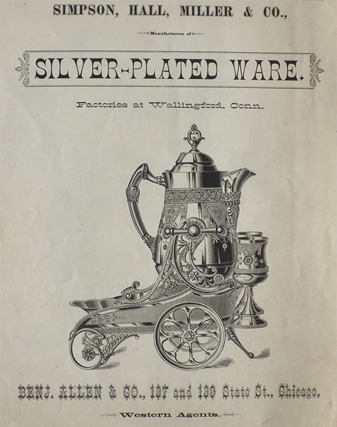 1882 Simpson, Hall, Miller Silverplate Ad ~ Tea Set