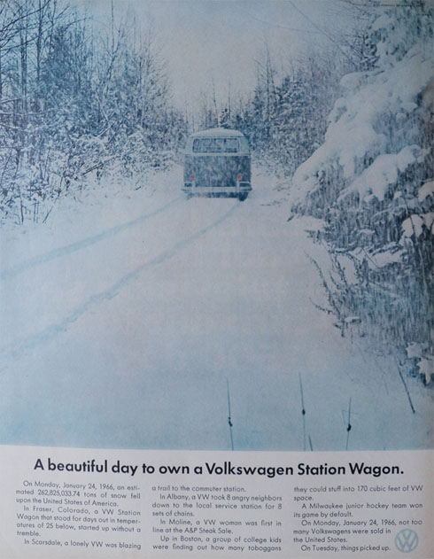 1966 Volkswagen VW Bus Ad ~ Blizzard of 1966