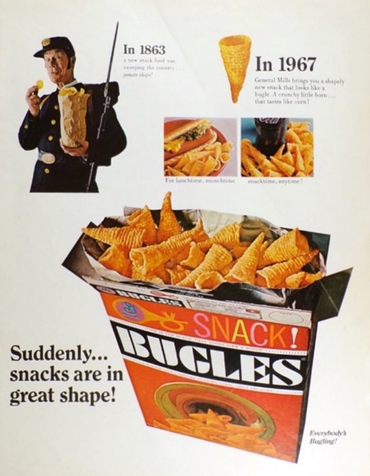 1967 Vintage Bugles Snack Food Ad, Vintage Magazine Ads