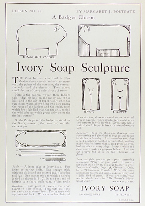 1926 Ivory Soap Ad ~ How to Carve a Badger Charm Sculpture