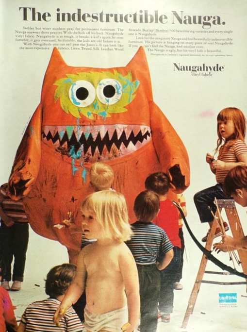 1967 UniRoyal Naugahyde Vinyl Fabric Ad ~ Indestructible