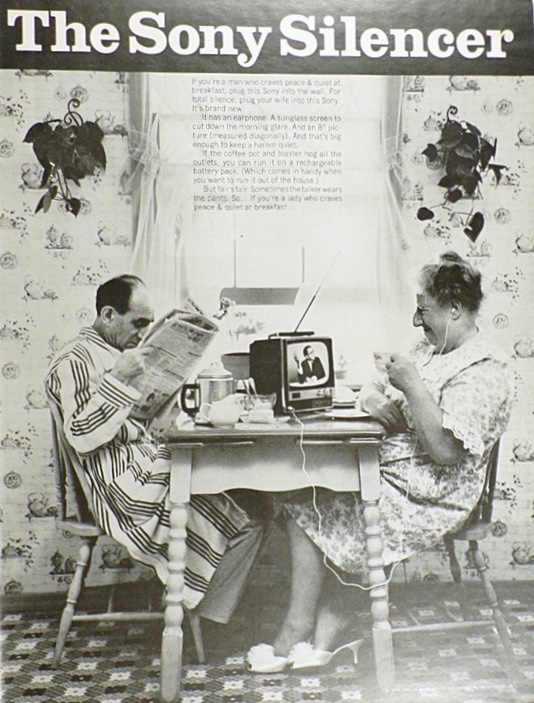 1967 Sony 8" TV with Earphone Ad ~ Keep Your Wife Quiet