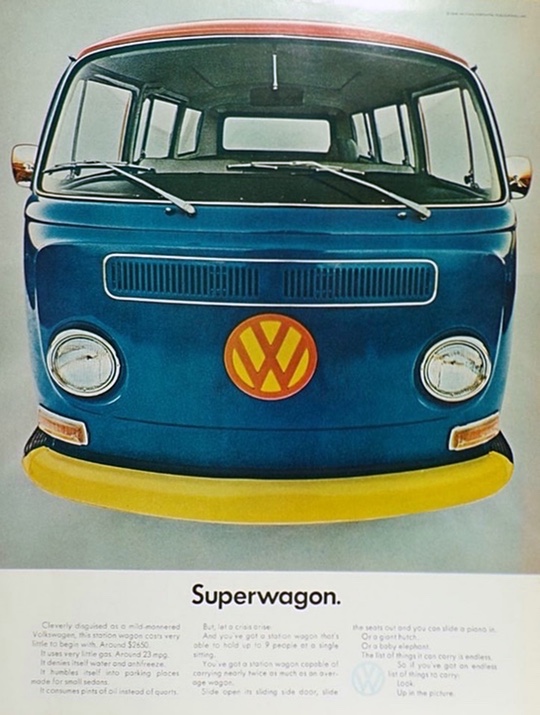 1968 VW Volkswagen Bus Ad ~ Superwagon Superman