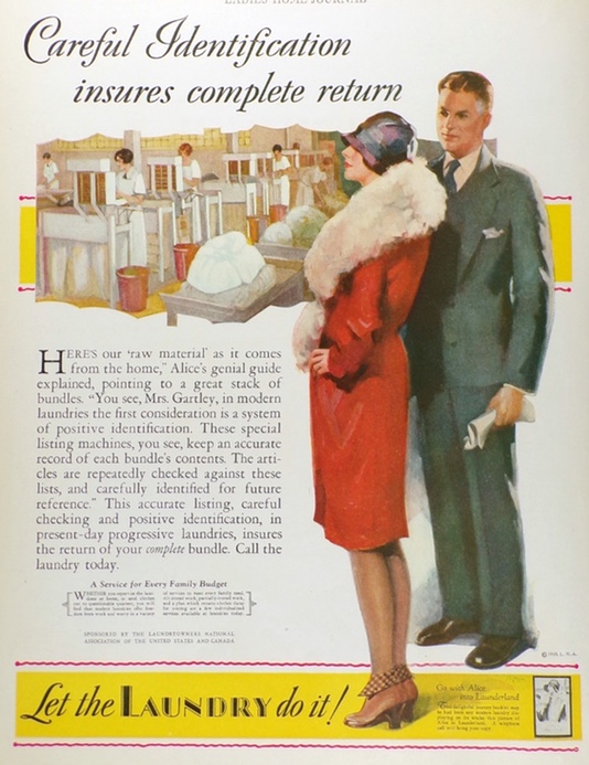 1928 Laundry Service Ad ~ Listing Machines