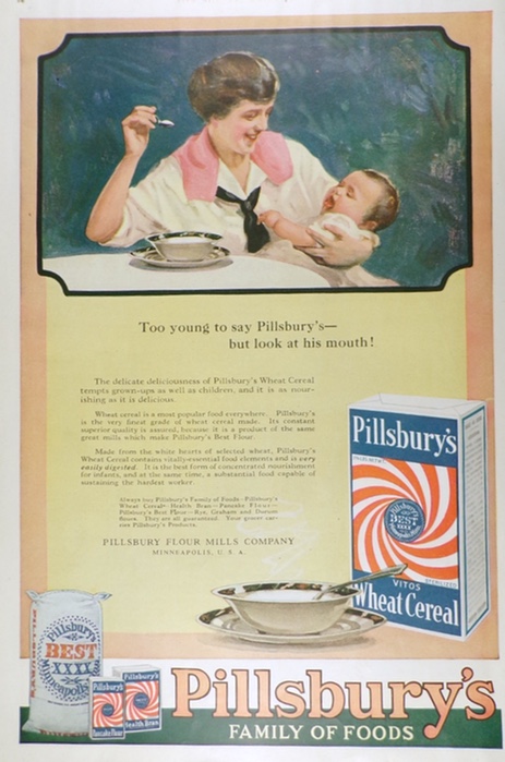 1920 Pillsbury's Wheat Cereal Ad ~ Mom Feeds Baby