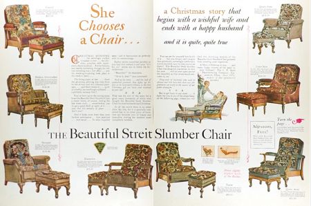 1928 Streit Slumber Chair Ad ~ Wishful Wife, Happy Husband