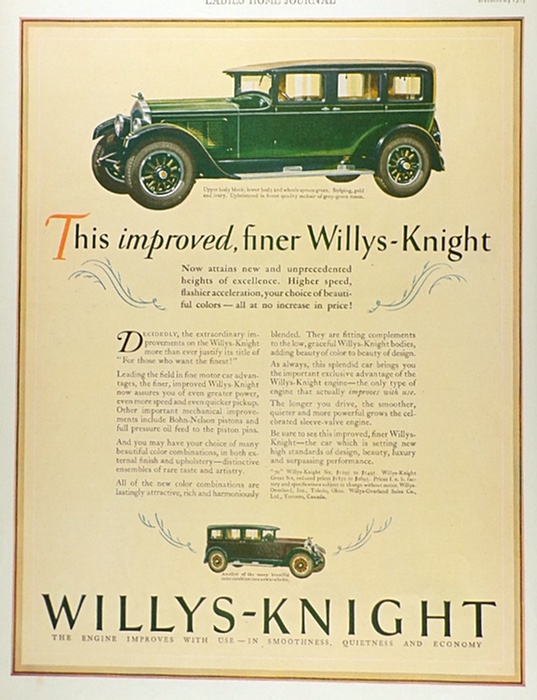 1927 Willys Knight Ad ~ Improved, Finer