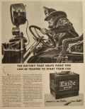 1939 Exide Car Battery Ad ~ Fireman