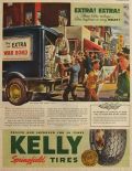 1944 WWII Kelly Tires Ad ~ Buy War Bonds