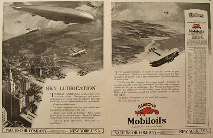 1919 Mobiloil Vacuum Oil Ad ~ Blimps & Airplanes