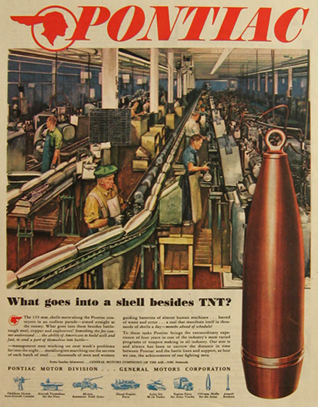 1945 WWII Pontiac Motor Division Ad ~ Artillery Shells