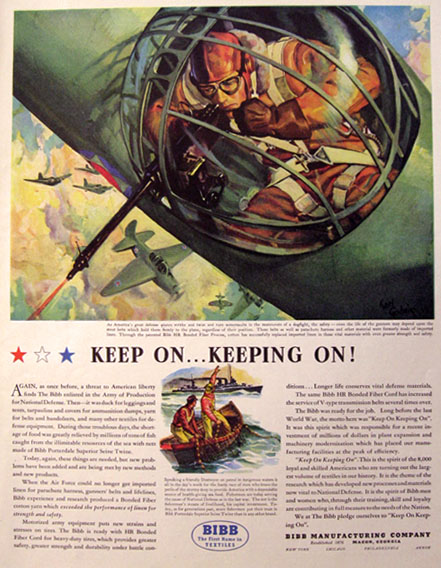 1941 Bibb Manufacturing Ad ~ Army Gunner ~ Karl Godwin
