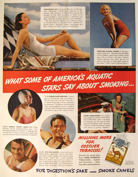 1937 Camel Cigarettes Ad ~ Aquatic Stars