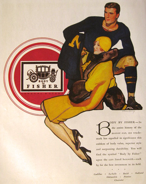 1928 Fisher Bodies Ad ~ McClelland Barclay Football Player