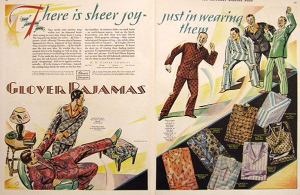 1928 Glover Men's Pajamas Ad ~ Sheer Joy