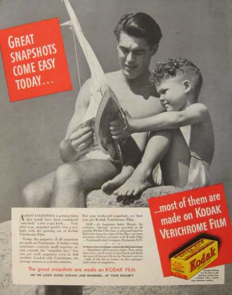 1941 Kodak Verichrome Film Ad ~ Dad & Son with Boat