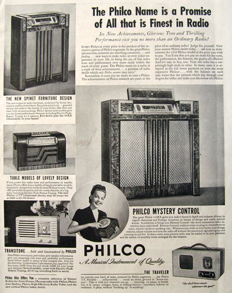 1939 Philco Radio Ad ~ Model 116RX & Others