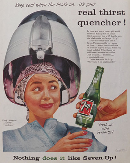 1956 Seven-Up 7-Up Ad ~ Lady Under Hair Dryer