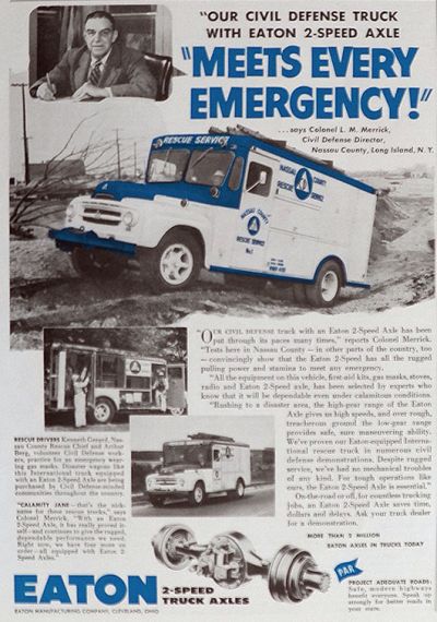 1956 Eaton Truck Axles Ad ~ Nassau County Civil Defense Truck Photos