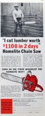 1956 Vintage Homelite Chain Saw Ad ~ Booneville, AR