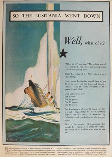 1934 Horrors of War Ad ~ Sinking of Lusitania