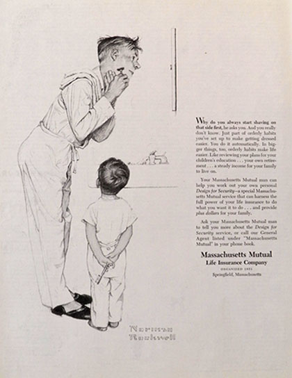 1956 Mass Mutual Insurance Ad ~ Dad Shaves ~ Norman Rockwell