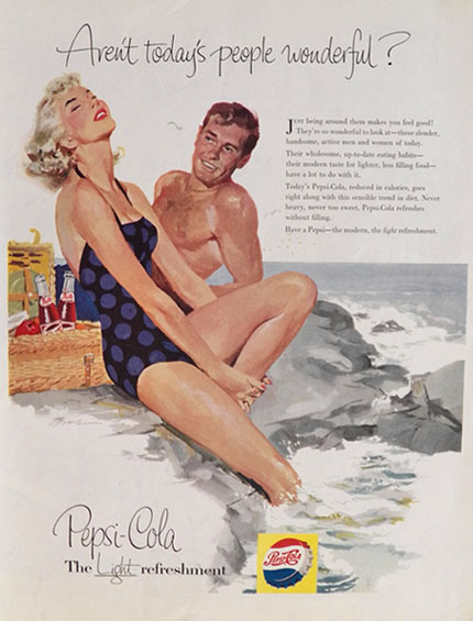 1956 Vintage Pepsi Cola Ad ~ Joe Bowler Beach Couple