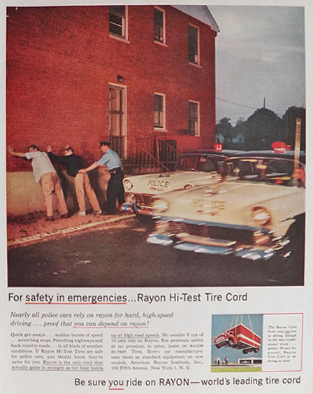 1956 Rayon Tire Cord Ad ~ Vintage Police Car, Vintage Car Related Ads