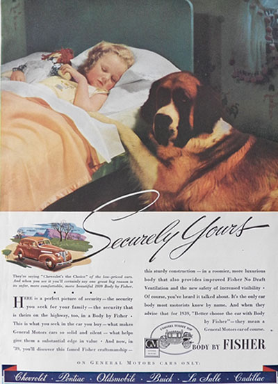 1939 Body By Fisher Ad ~ Child with St. Bernard Dog