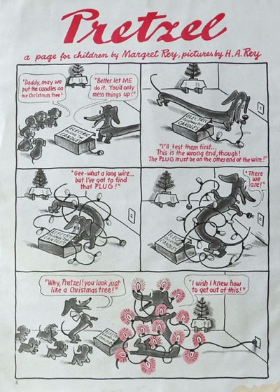 1946 Pretzel the Dachshund Comic Page ~ Margret Rey ~ Christmas Lights