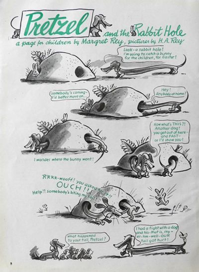 1946 Pretzel the Dachshund Comic Page ~ Margret Rey ~ Pretzel & the Rabbit Hole