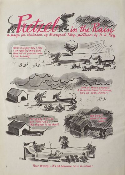 1946 Pretzel the Dachshund Comic Page ~ Margret Rey ~ In the Rain