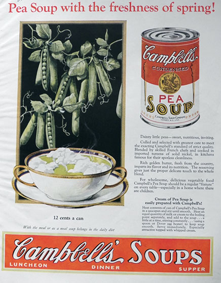 1927 Campbell's Pea Soup Ad ~ Freshness of Spring