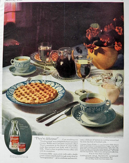 1927 Carnation Milk Ad ~ Creamy Waffles Recipe