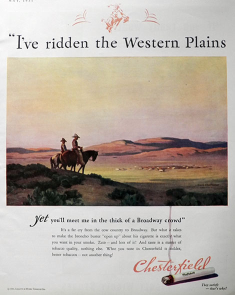 1931 Chesterfield Cigarettes Ad ~ Western Plains