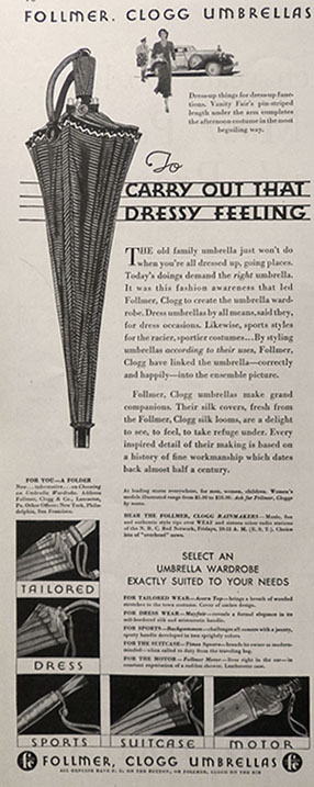 1931 Follmer, Clogg Umbrella Ad ~ Dressy Feeling