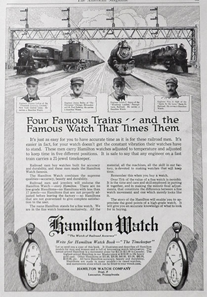 1916 Hamilton Watch Ad ~ Famous Trains & Their Engineers