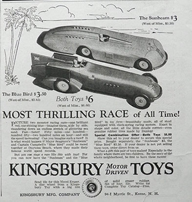 1928 Kingsbury Toy Ad ~ Blue Bird & Sunbeam