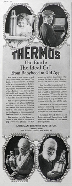 1921 Antique Thermos Bottle & Carafe Ad