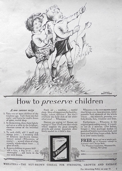 1928 Wheatena Ad ~ Eleanor B. Campbell ~ Kids Fly Kites