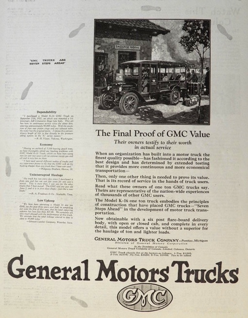 1923 General Motors Truck Ad ~ Truck Carries Luggage