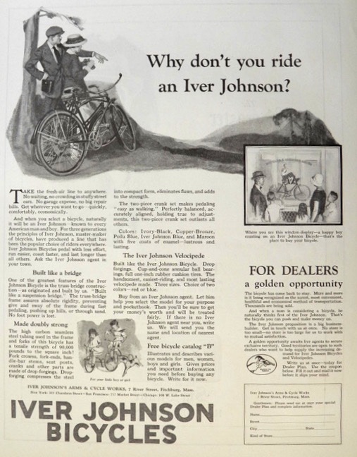 1923 Iver Johnson Bicycle Ad ~ Built Like a Bridge