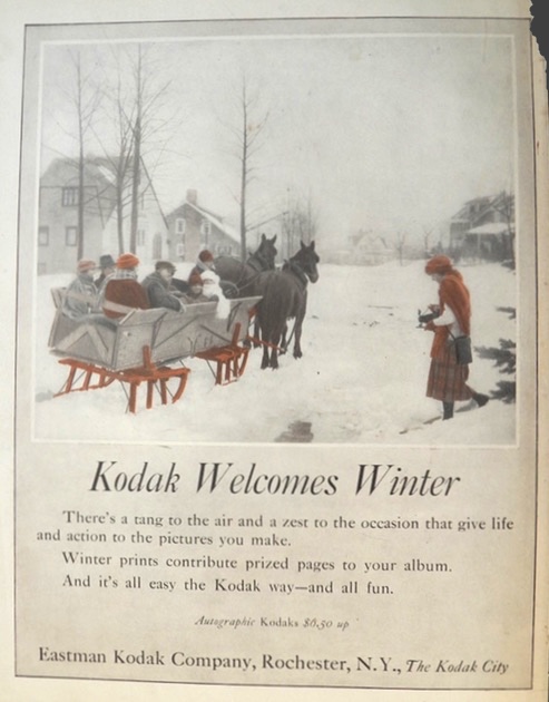 1923 Kodak Camera Ad ~ Horse Drawn Sleigh