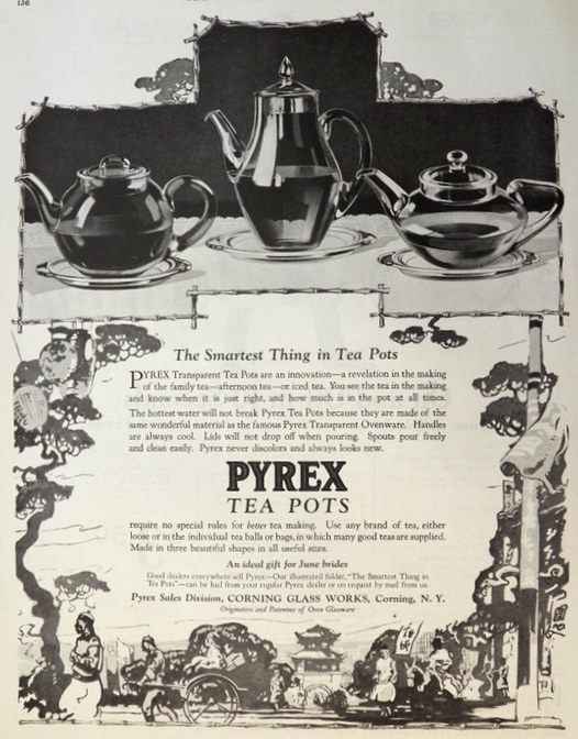 1923 Vintage Pyrex Tea Pot Ad ~ Smartest Thing in Tea Pots